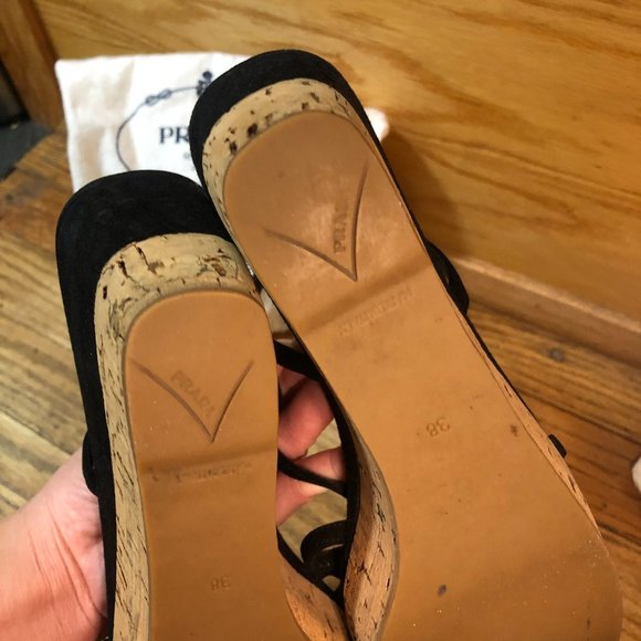 Vintage Prada Open Toe Cork Slingback Wedges - Picture 8 of 9